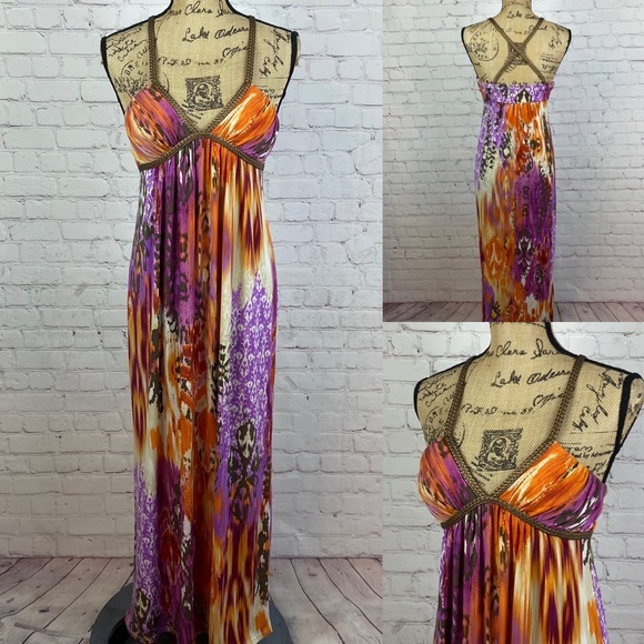 Jodi Kristopher Boho Print Braided Straps Maxi - Picture 1 of 1